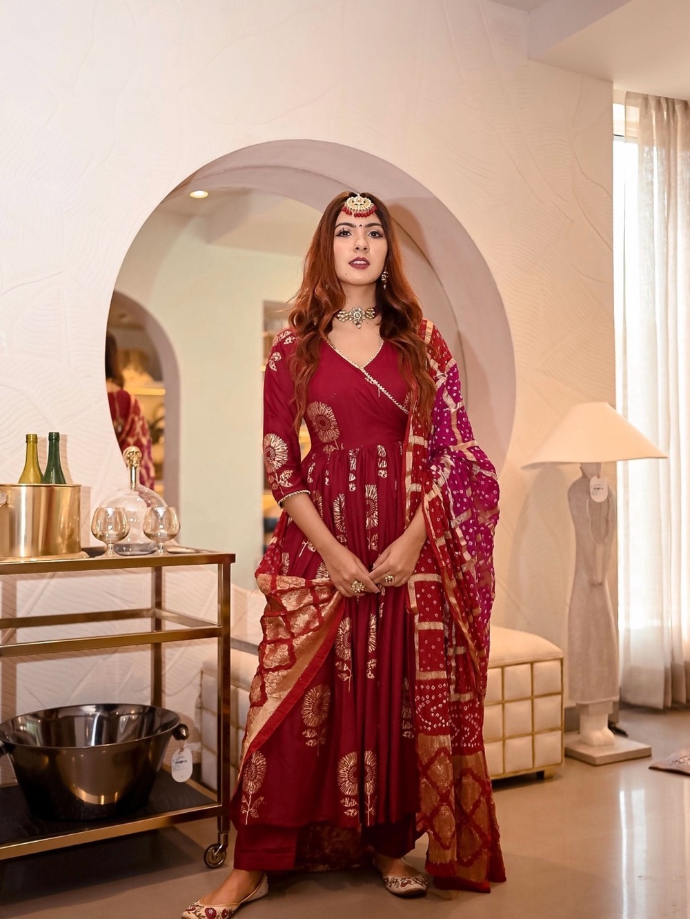 Maroon bandhej Suit Set